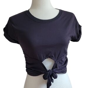 Urban Outfitters Women's Dark Gray Tie-Front  Crop Top, Medium